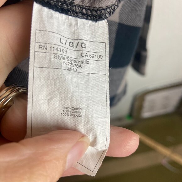 Roxy Size Large Flannel Gingham Plaid Button Down Shirt Grey Black Grunge Fall - Picture 3 of 7